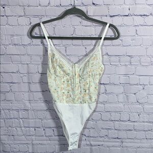 Effordram Boned Corset Bodysuit Floral Cream Yellow Size S Boho Festival Western